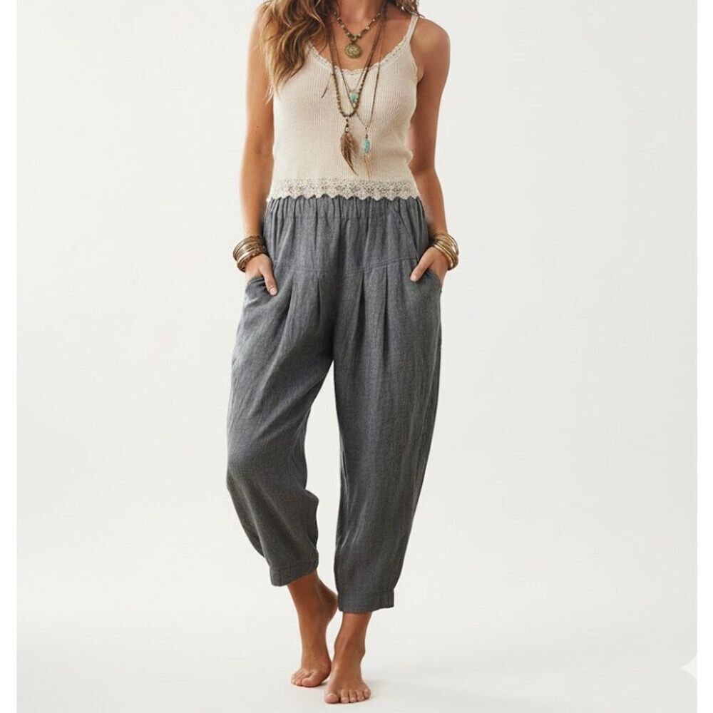 Yuvita Linen Slouchy Lagenlook Boho‎ Pull On Pants XS Gray